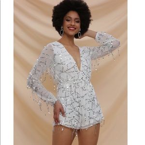 Shein White Sequin Jumpsuit